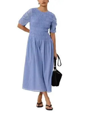 Whistles Petite Shirred Panel Cotton Dress