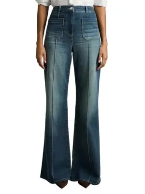 Reiss Petites Sakura Flare Patch Pocket Jeans in Mid Blue