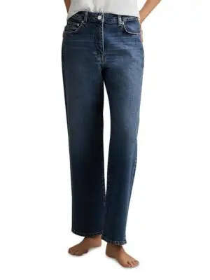 Reiss Petites Selin Mid Rise Straight Jeans in Mid Blue