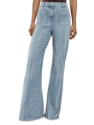 Reiss Petite Sakura High Rise Flare Leg Patch Pocket Jeans in Light Blue