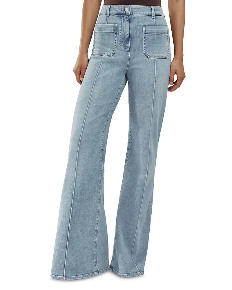 Reiss Petite Sakura High Rise Flare Leg Patch Pocket Jeans in Light Blue