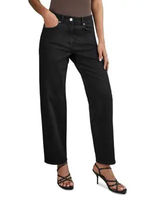 Reiss Petite Selin Mid Rise Straight Leg Jeans in Black