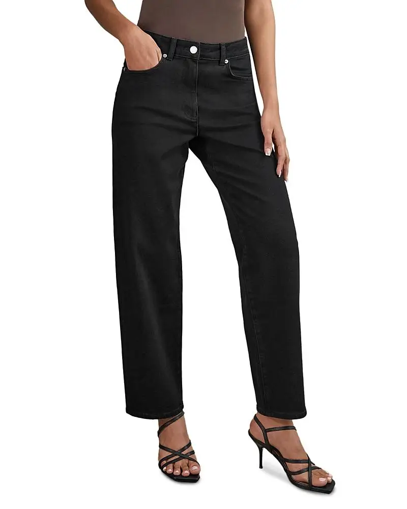 Reiss Petite Selin Mid Rise Straight Leg Jeans in Black