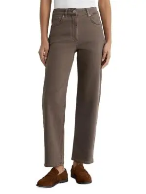 Reiss Petites Selin Mid Rise Straight Jeans in Mocha Brown