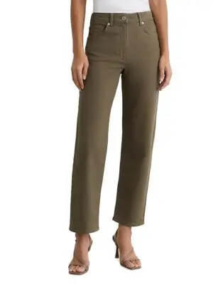 Reiss Petites Selin Mid Rise Straight Jeans in Khaki Green