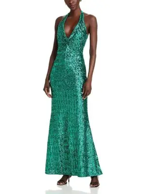 Chiara Boni La Petite Robe Ryushi Sequined Halter Gown