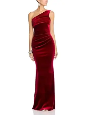 Chiara Boni La Petite Robe Epoque Velvet One Shoulder Gown