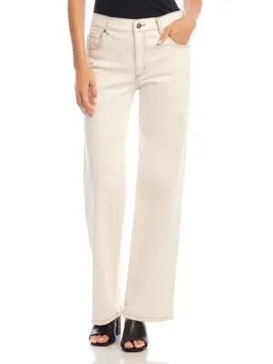 Karen Kane Petites High Rise Wide Leg Jeans in Natural