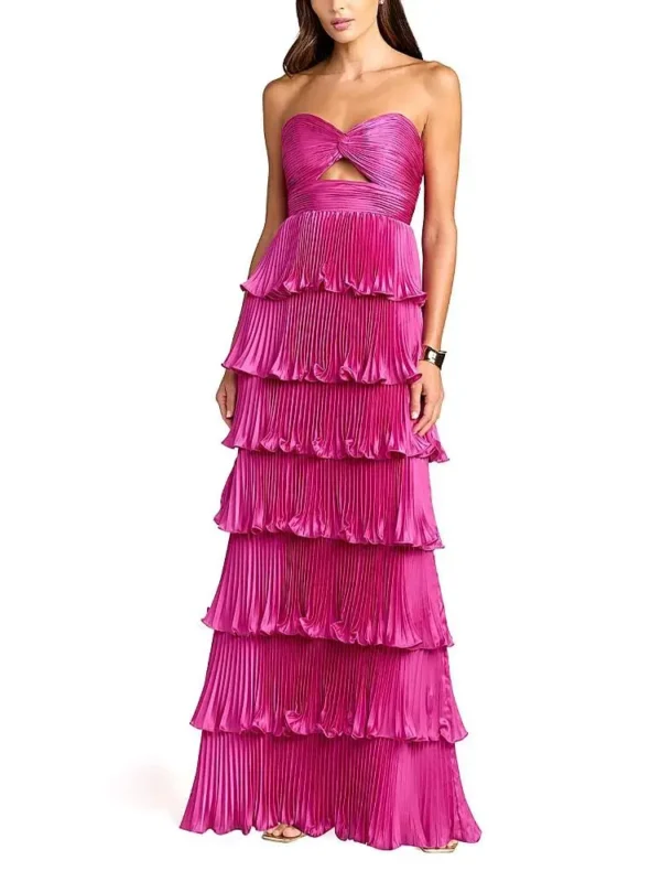 Mac Duggal Petite Pleated Charmeuse Strapless Tiered Ruffle Gown