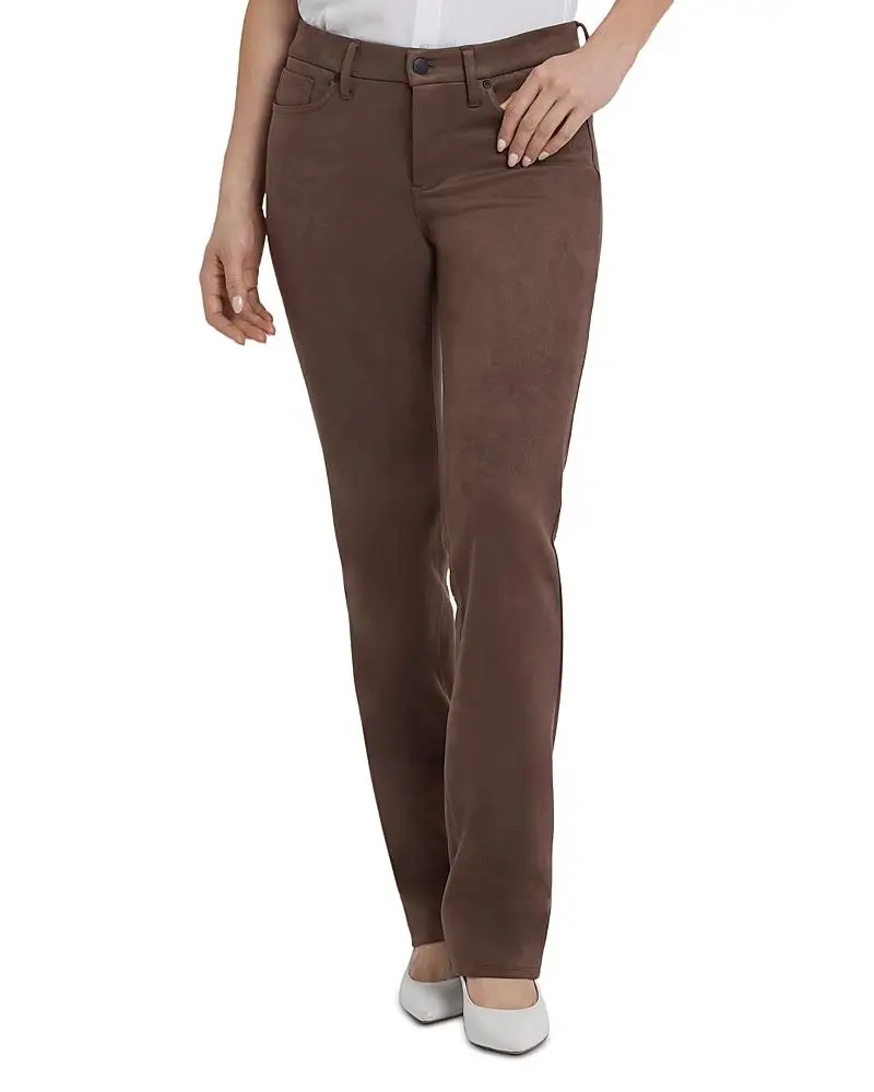 Nydj Petites Marilyn Faux Suede High Rise Straight Jeans in Coffee Bean