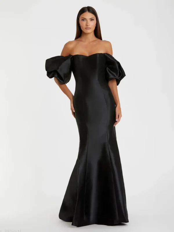 Black Sweetheart Off The Shoulder Puff Sleeve Gown