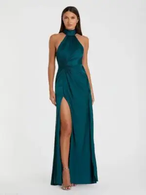 Blue Sleeveless Open Back Satin Gown