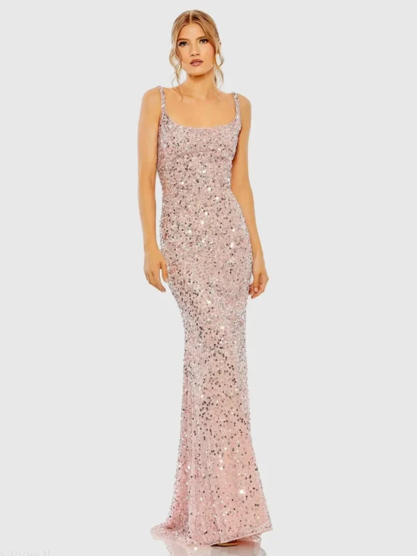 Pink Sequined Low Back Slip Gown