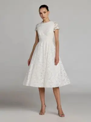 Petite White Embroidered Lace A Line Midi Dress
