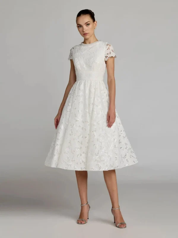 Petite White Embroidered Lace A Line Midi Dress