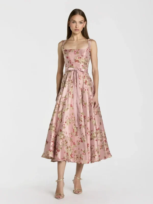 Petite Pink Sleeveless Brocade A Line Midi Dress