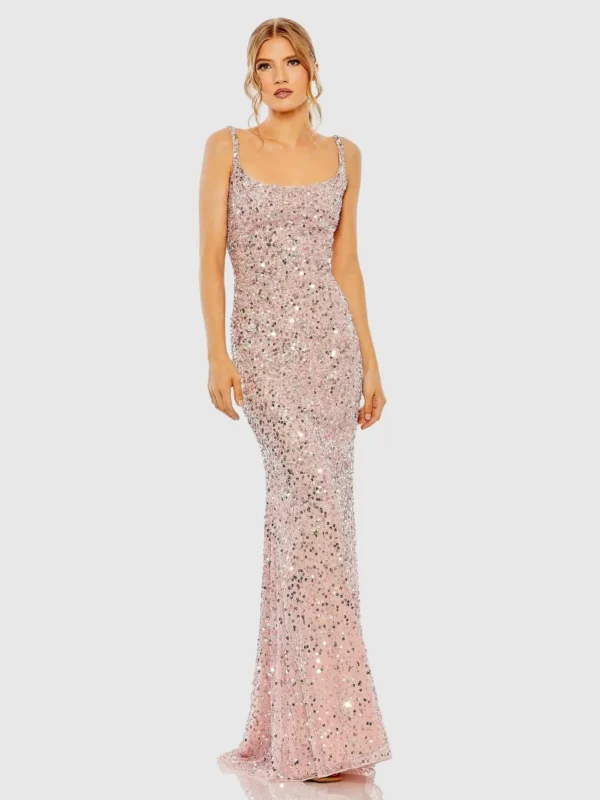 Petite Pink Sequined Low Back Slip Gown