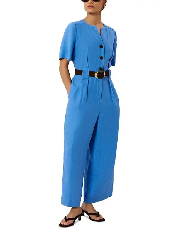 Whistles Petite Fiona Linen Button Jumpsuit