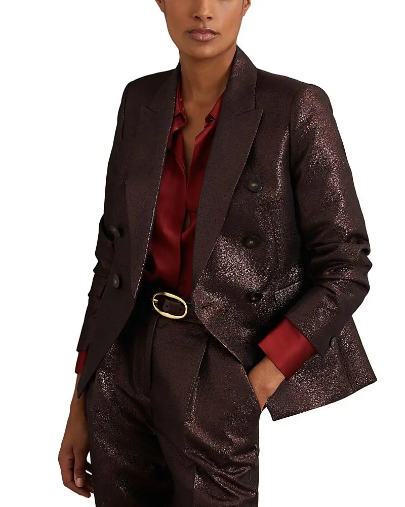 Reiss Petite Sienna Double Breasted Metallic Blazer