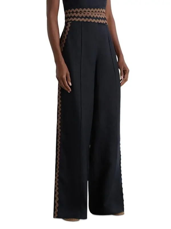 Reiss Petites Mila Linen Wave Trim Pants