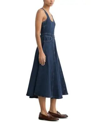 Reiss Petites Fit-and-Flare Denim Dress in Indigo Blue