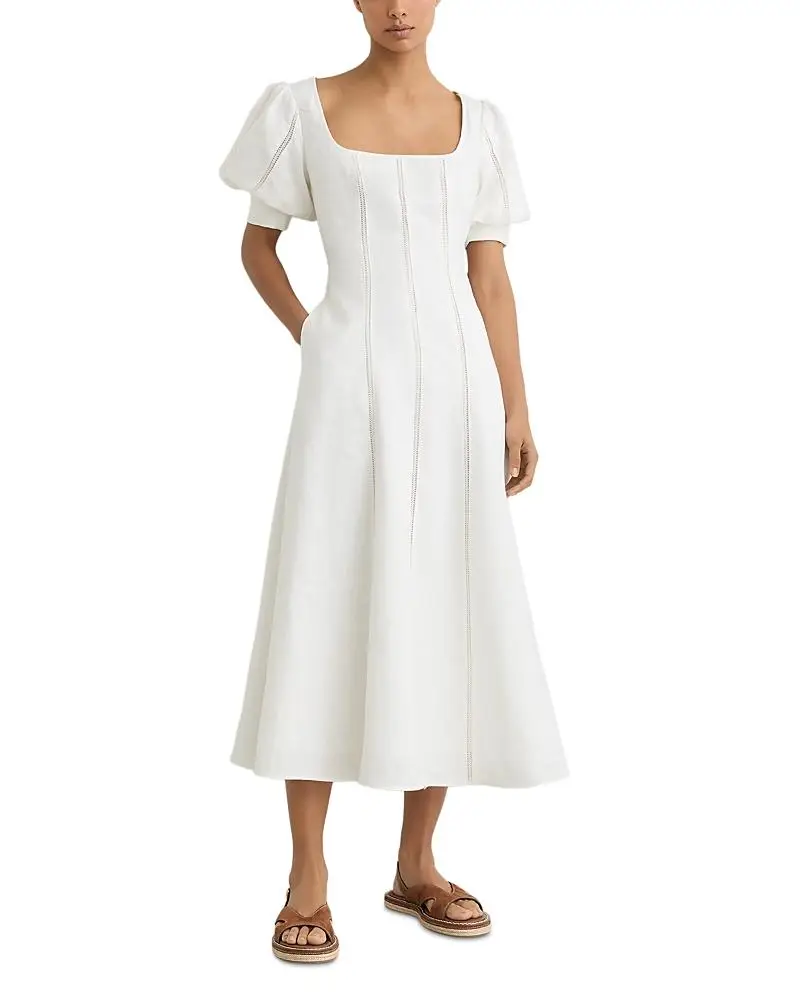 Reiss Petites Short Sleeve Linen Midi Dress