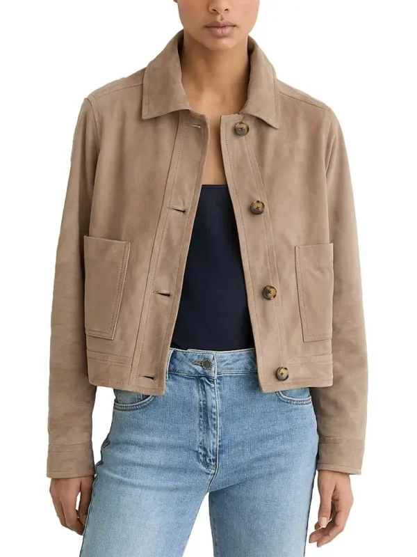 Reiss Petites Suede Trucker Jacket