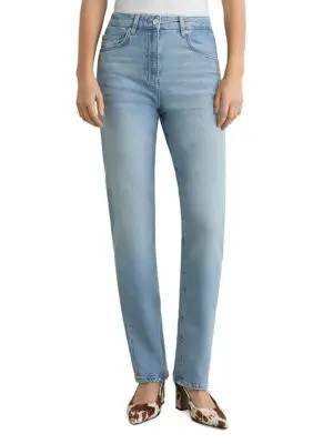 Reiss Petites Aubrey Mid Rise Straight Leg Jeans in Light Blue
