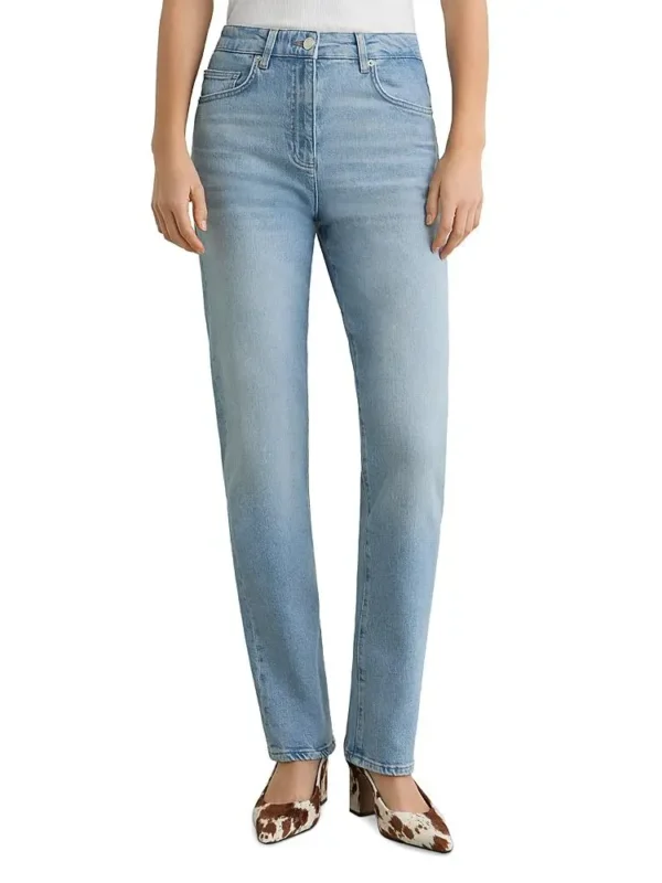 Reiss Petites Aubrey Mid Rise Straight Leg Jeans in Light Blue
