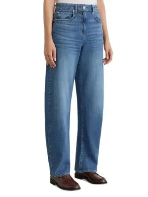 Reiss Petites Sabel High Rise Barrel Leg Jeans in Mid Blue
