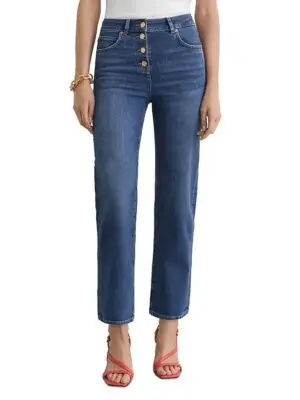 Reiss Petites Lana Mid rise Straight Leg Jeans in Mid Blue