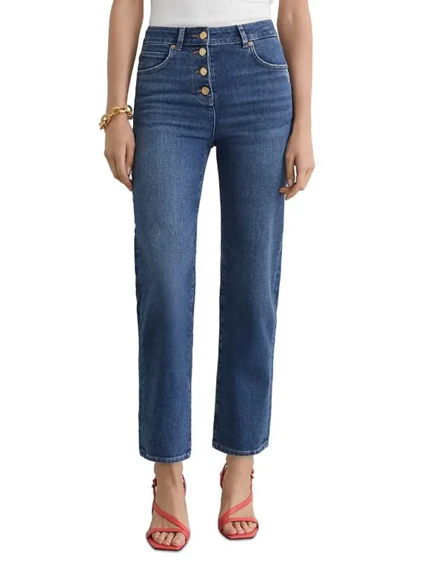 Reiss Petites Lana Mid rise Straight Leg Jeans in Mid Blue