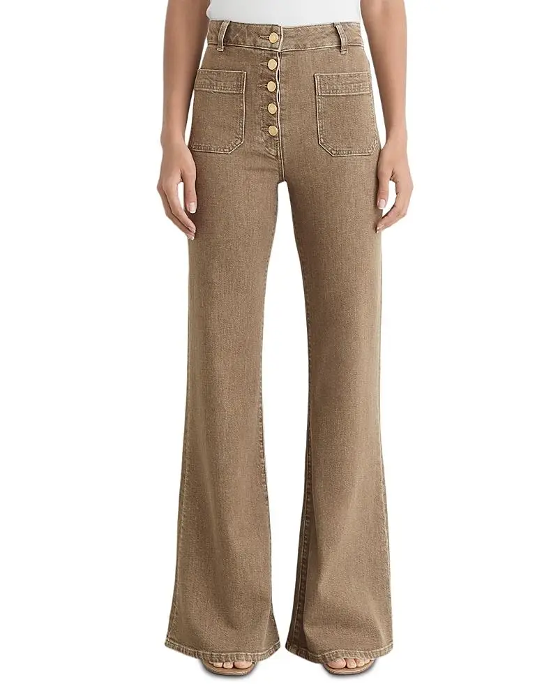 Reiss Petites Cali Mid Rise Flare Leg Jeans in Light Brown