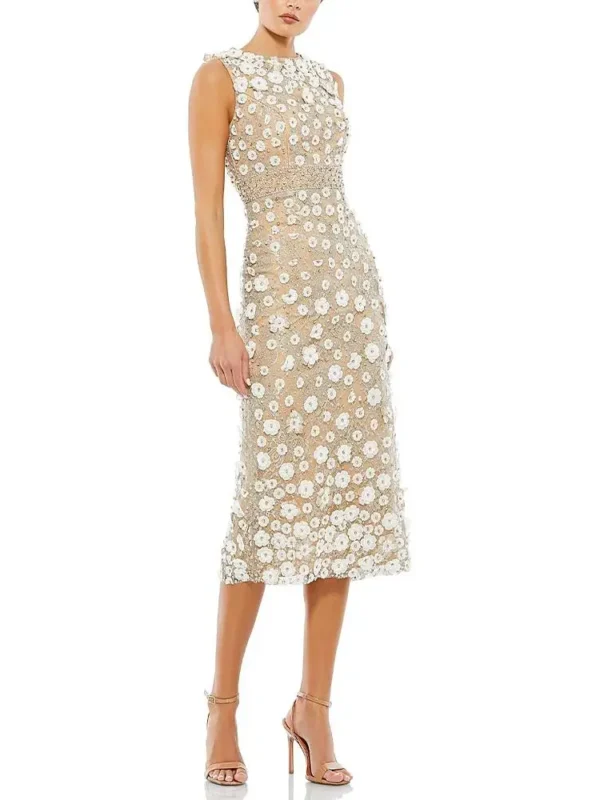 Mac Duggal Petite Floral Applique Sleeveless Midi Dress