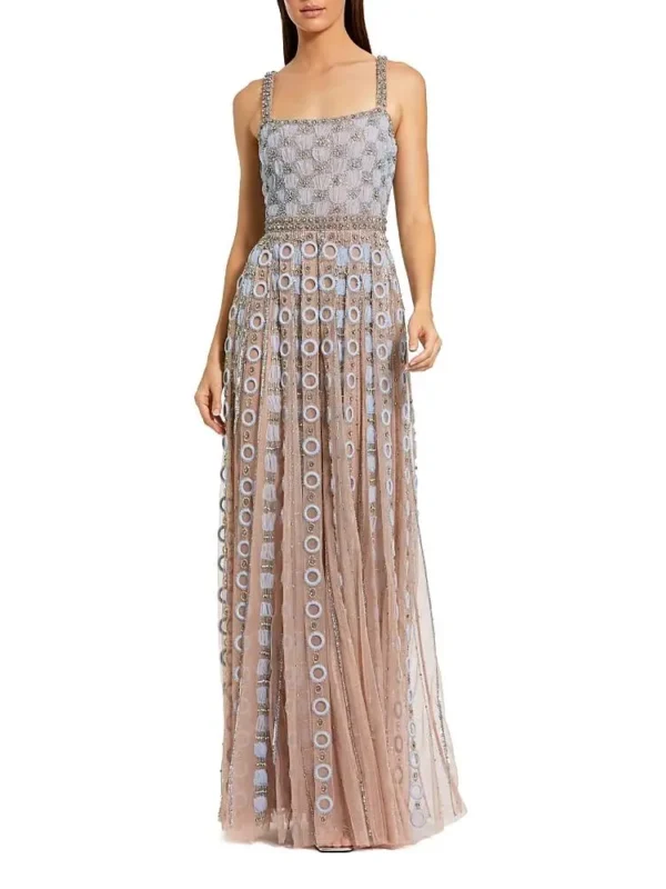 Mac Duggal Petite Embellished Mesh A-Line Evening Gown