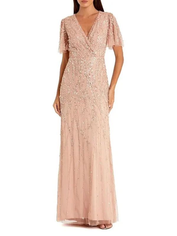 Mac Duggal Petite Embellished Flutter Sleeve Evening Gown