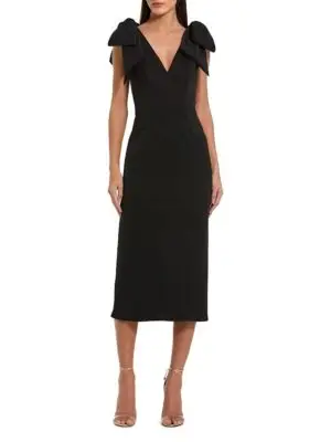 Mac Duggal Petite Bow Strap Crepe Fitted Midi Dress