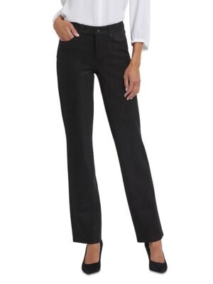 Nydj Petites Marilyn Faux Suede High Rise Straight Jeans in Black