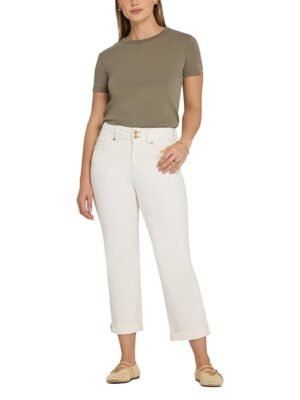 Nydj Petite Bailey High Rise Cropped Straight Jeans in Vintage White