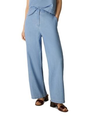 Eileen Fisher Petites Lightweight Cotton High Waist Wide Leg Trousers