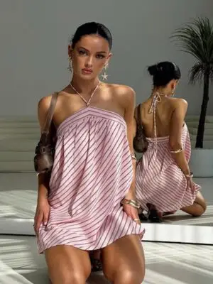 Moonlit Mini Dress Pink Stripe Petite