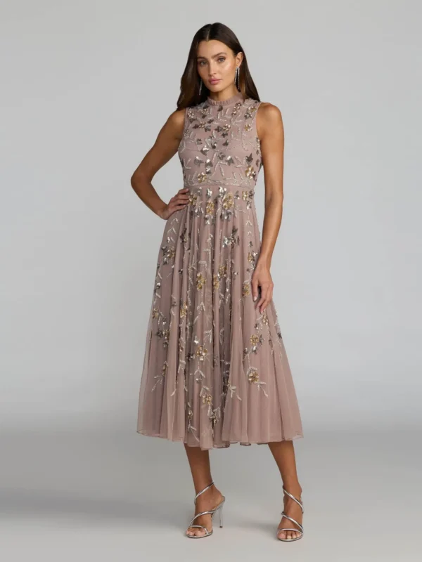 Petite Pink Embellished High Neck Sleeveless Midi Dress