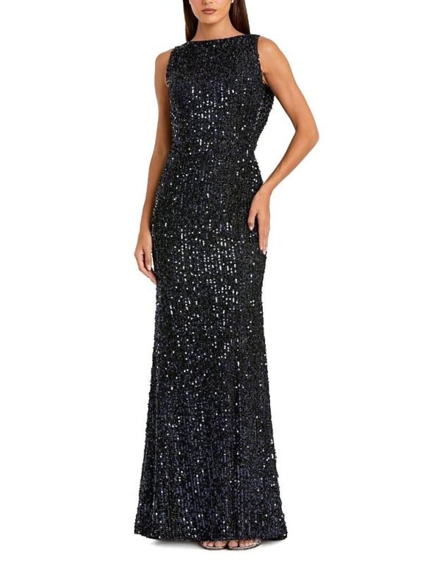 Mac Duggal Petite Sequined Sleeveless Draped Cowl Back Gown