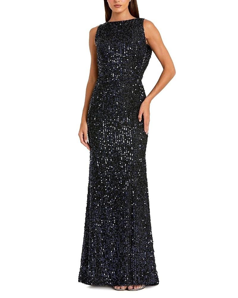 Mac Duggal Petite Sequined Sleeveless Draped Cowl Back Gown