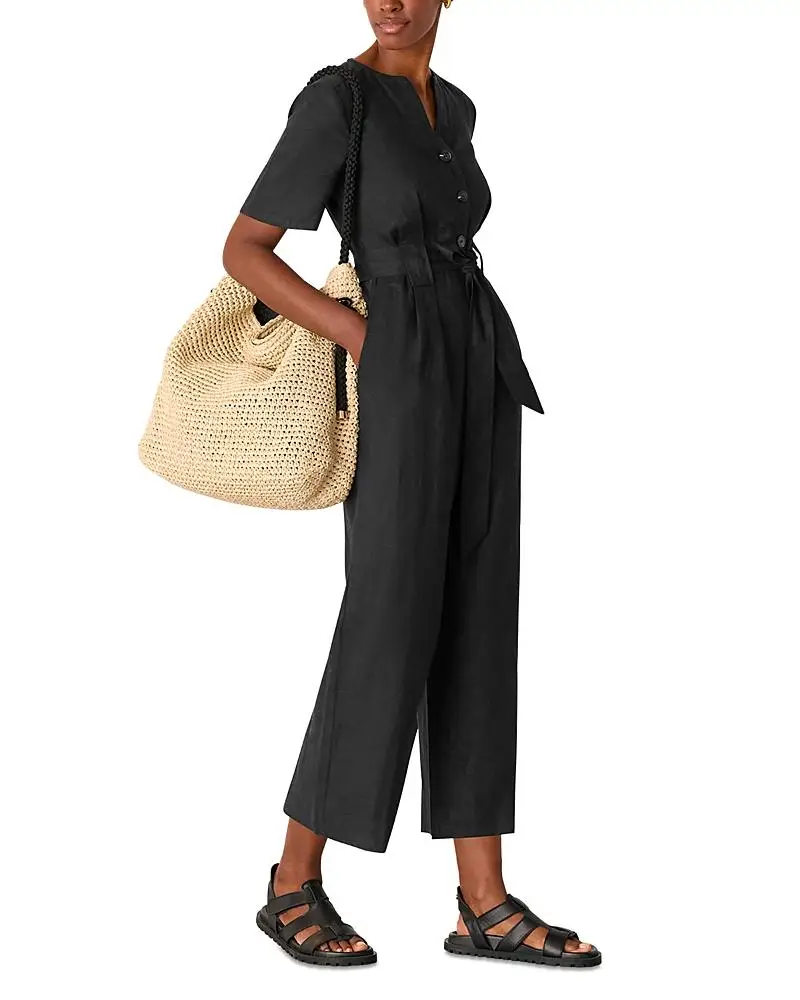 Whistles Petite Fiona Linen Button Front Jumpsuit