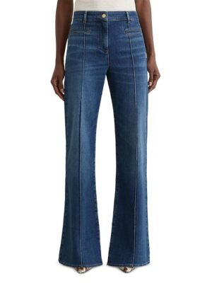 Reiss Petites Claude High Rise Flared Jeans in Mid Blue