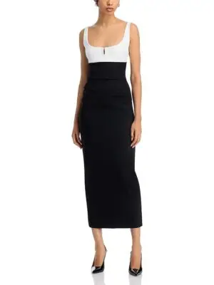 Chiara Boni La Petite Robe Color Blocked Square Neck Midi Dress