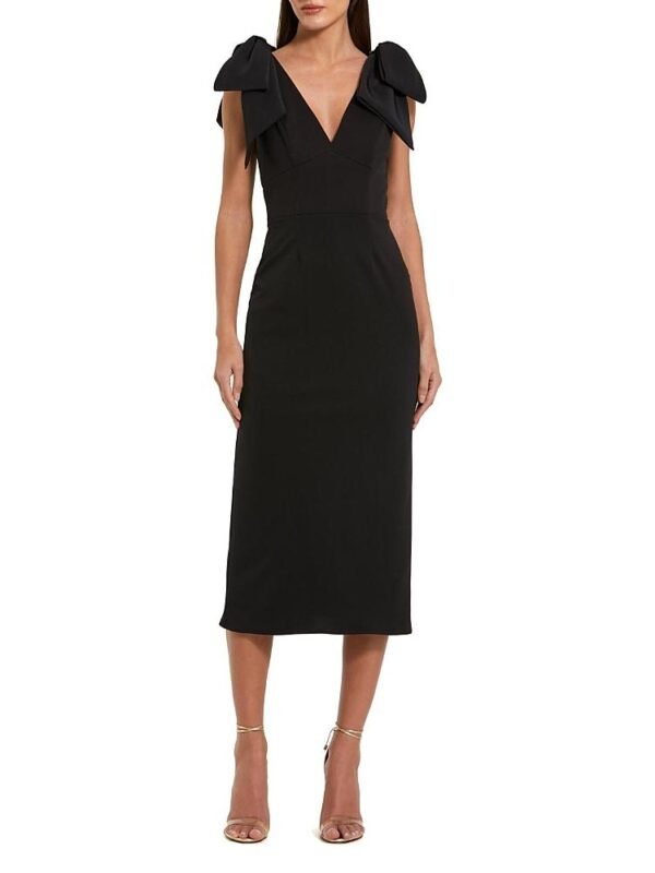 Mac Duggal Petite Bow Strap Crepe Fitted Midi Dress