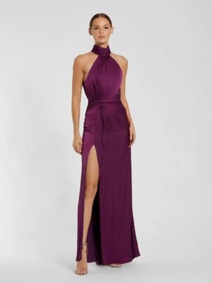 Purple Sleeveless Open Back Satin Gown