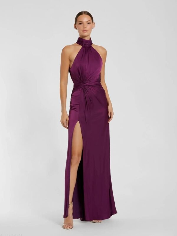 Purple Sleeveless Open Back Satin Gown